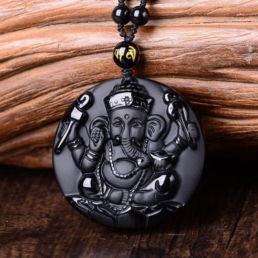 Natural Obsidian Ganesh Lucky Elephant Pendant